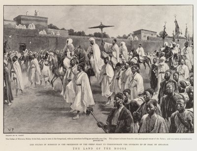 ムーアの国、モロッコのスルタン、アブラハムによるアイザックの供え物を祝う羊の饗宴の行列 作： Walter Stanley Paget